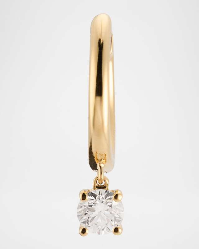 18K Yellow Gold Huggie Earring with Round Diamond Drop, Single